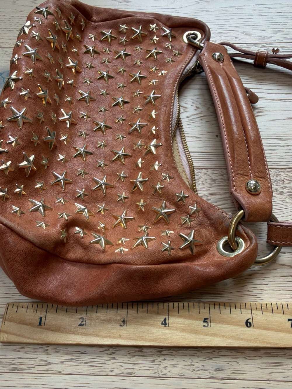Jimmy Choo Brown Leather Star-Stud Crossbody Bag - Picture 11 of 14